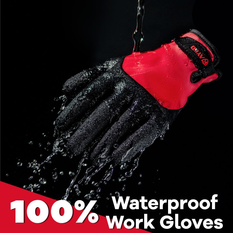 KAYGO Winter Waterproof Thermal Work Gloves for Men and Women, Full Hand Latex Coated, Acrylic Insulated Liner for Freezer Cold Weather, Fine Crinkle Grip,KG140W,Red, M - Image 3